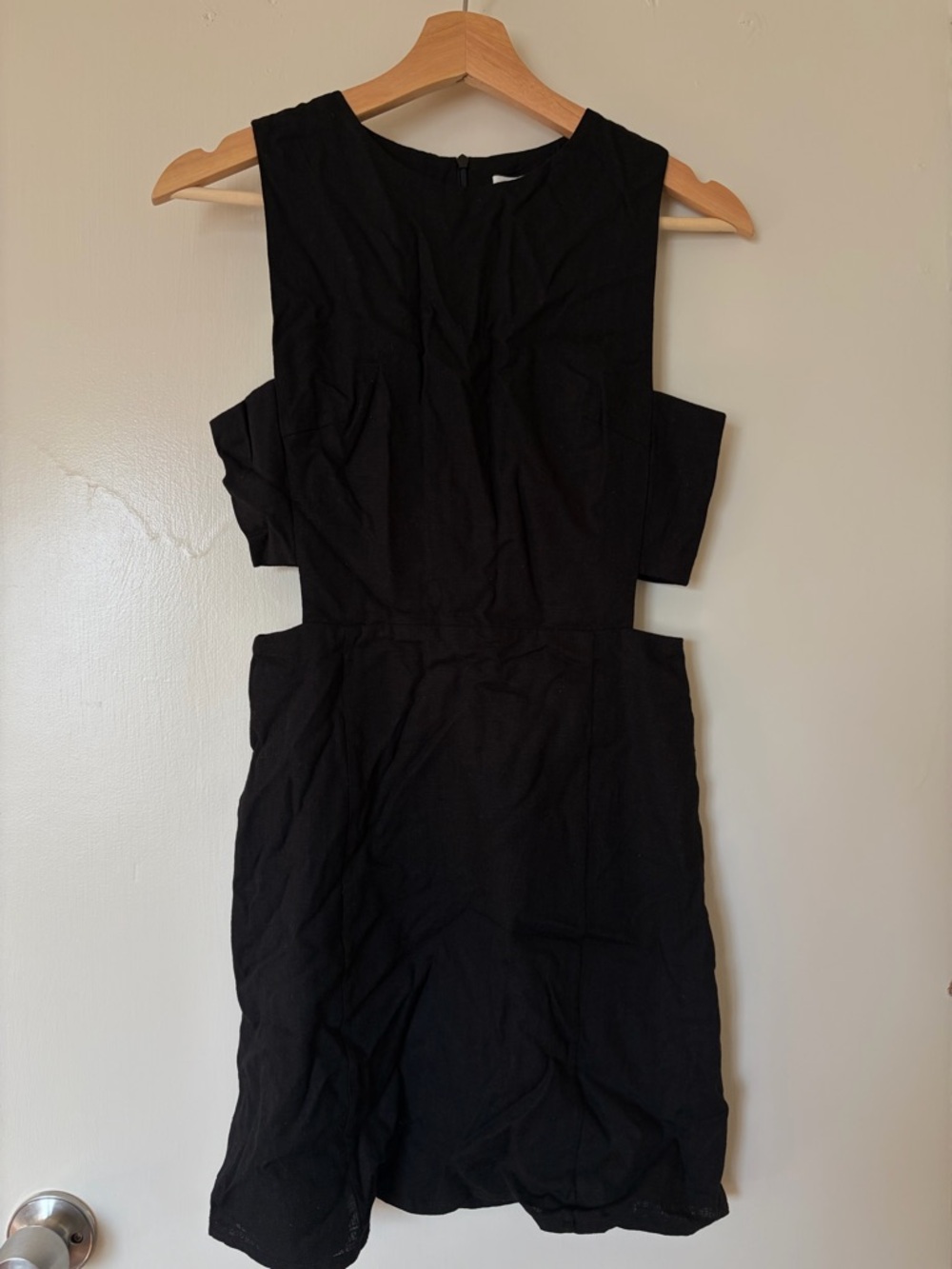 Elodie Cutout Sleeveless Linen Blend Mini Black Dress